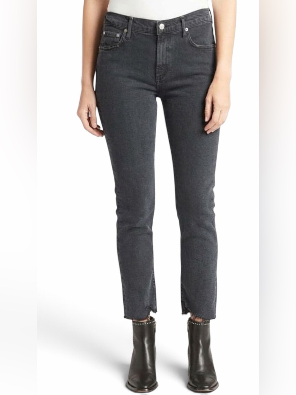 AGOLDE – Toni Mid Rise Straight Jeans – Raw Hem Feral Black – Sz. 27